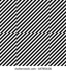 Vector seamless pattern. Chequered background, design element with striped black white diagonal inclined lines. Backdrop, texture with figurative geometry. Dynamic tiles for card, app, web cover.