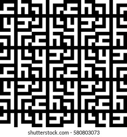 Vector seamless pattern. Chequered ornament, traditional tracery with black white swastika, symbol of sun, peace. Background, texture with folk handicraft. Checkerboard swatch for fabric cloth, plaid