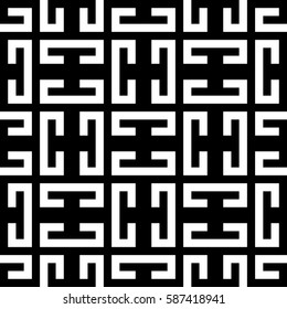 Vector seamless pattern. Chequered ornament, traditional tracery with ethnic black white design. Background, texture with folk handiwork. Checkerboard swatch for cloth, fabric, plaid, tapestry.