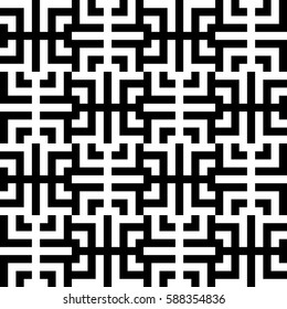 Vector seamless pattern. Chequered ornament, traditional tracery with ethnic black white design. Background, texture with folk handiwork. Checkerboard swatch for cloth, fabric, plaid, tapestry.