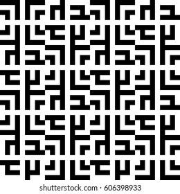 Vector seamless pattern. Chequered ornament, traditional tracery with ethnic black white design. Background, texture with folk handiwork. Checkerboard swatch for cloth, fabric, plaid, tapestry.