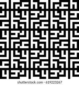Vector seamless pattern. Chequered ornament, traditional tracery with black white swastika, symbol of sun, peace. Background, texture with folk handicraft. Checkerboard swatch for fabric cloth, plaid