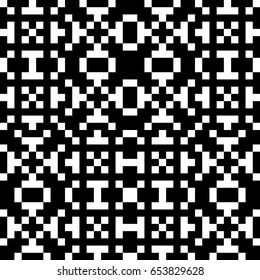 Vector seamless pattern. Chequered ornament, traditional tracery with ethnic black white design. Background, texture with folk handiwork. Checkerboard swatch for cloth, fabric, plaid, tapestry.