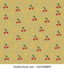 Vector seamless pattern with cherries and crowns
