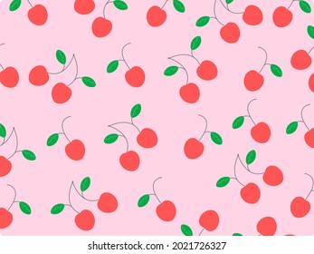Vector seamless pattern in cherries on a pink background eps