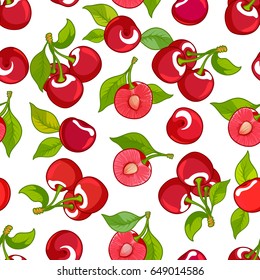 Vector seamless pattern with cherries on a white background.