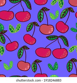 vector seamless pattern of cherries and sweet cherries  background. For fabric, paper, wallpaper, backgrounds, stationery and menus.