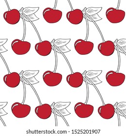 Vector seamless pattern cherry berry on a branch