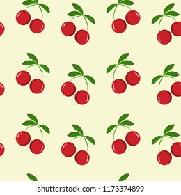 Vector seamless pattern with cherry. Colorful summer backdrop. Berry background. For cover, design banner, wrapping paper, print on clothes for boys and girls. Summer wallpaper.