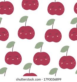 Vector seamless pattern with cherry. Cute summer colorful fruits background. Illustration for wedding, invitations, paper, textile design.

