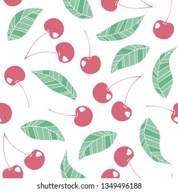 vector seamless pattern with cherry and leaves