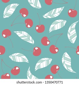 vector seamless pattern with cherry and leaves