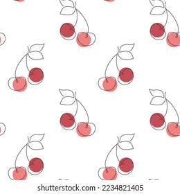 Vector seamless pattern with a cherry and leaves. Berries wallpaper.