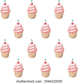 Vector seamless pattern cherry strawberry muffin cupcake background