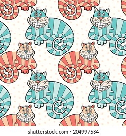 Vector seamless pattern with cheshire cat for tale Alice in Wonderland