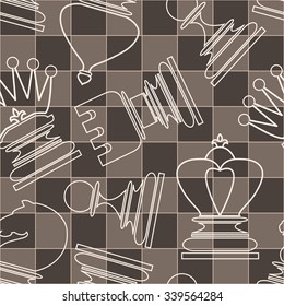 Vector seamless pattern with chess piece. For your design, textile, fabric, surface textures, packaging, scrapbooking, chess school or chess club. 