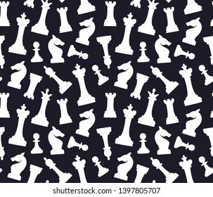 Vector seamless pattern with chess pieces. Black and white repeated texture.