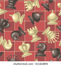 Vector seamless pattern with chess pieces.