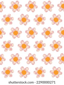 Vector seamless pattern of chessboard checkered texture groovy flower isolated on white background
