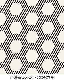 Vector seamless pattern with chevron. Modern geometric texture. Repeating abstract background. Polygonal grid with bold striped hexagons.