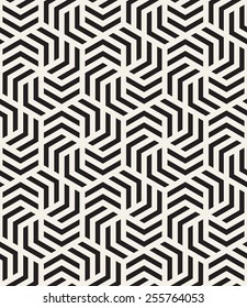 Vector seamless pattern with chevron. Modern stylish monochrome texture. Repeating abstract background with twisted polygonal elements. Black and white geometric tiles