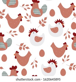 Vector seamless pattern with chicken for Easter and other users. Design element.