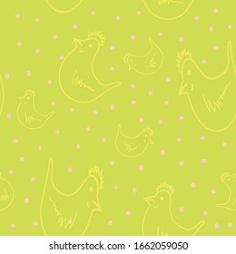 Vector seamless pattern with chicken for easter, hand drawn easter illustration