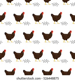 Vector seamless pattern with chicken and grains