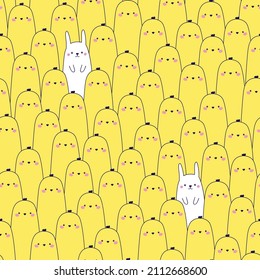 Vector seamless pattern with chickens and bunny