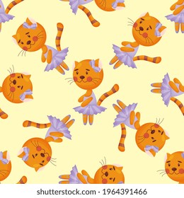 Vector seamless pattern in child style with a cat ballerina.