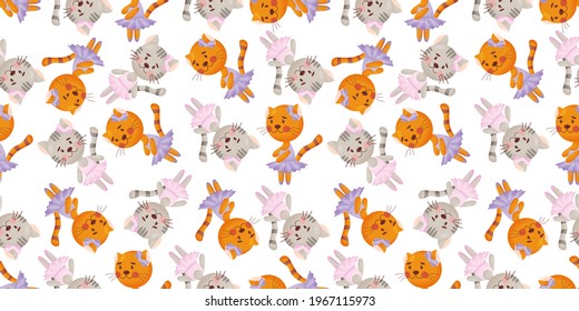 Vector seamless pattern in child style with a cat ballerina.