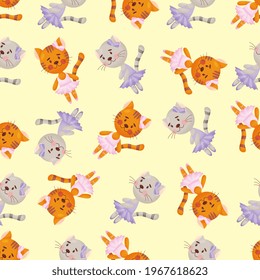 Vector seamless pattern in child style with a cat ballerina.