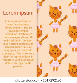 Vector seamless pattern in child style with a cat ballerina. 