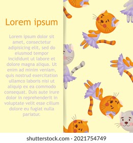 Vector seamless pattern in child style with a cat ballerina. 