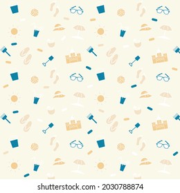 Vector seamless pattern, childish doodles beach ocean. Use for wallpaper, pattern fills, web page background,surface textures.