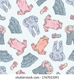 Vector seamless pattern with children clothes on a light background