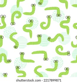 Vector seamless pattern for childrens. Funny green Caterpillars in a cartoon style in a different poses