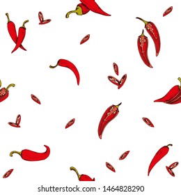 Vector seamless pattern with chili peppers food and vegetables on a white backgrounds