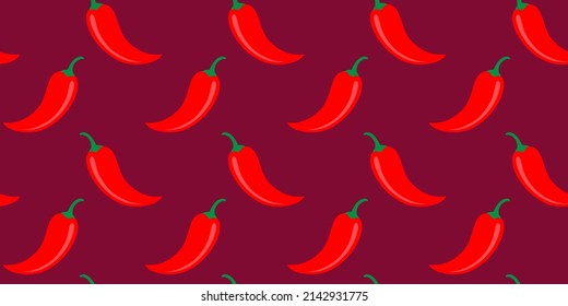 Vector seamless pattern of chilli pepper in vintage style. Vector chili pattern in retro style.