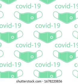 Vector seamless pattern China coronavirus 2019-nCoV Illustration the inscription COVID-19, protective medical mask. Pathogen respiratory Chinese coronavirus SARS Pandemic Design for website, print