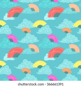 Vector seamless pattern with Chinese fans