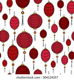 Vector seamless pattern of chinese lanterns isolated on white background. Good for banners, scrap booking, textile, paper, brochures etc.