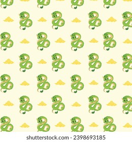 Vector seamless pattern with Chinese zodiac sign green dragon