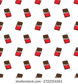 Patrón sin fisuras de Vector con barra de chocolate en envoltura roja sobre fondo blanco
