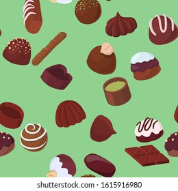 vector seamless pattern with chocolate candies, hand drawn illustration