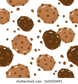 Vector seamless pattern of chocolate cookies. Cookies background. Cartoon style. Simple drawing illustration.