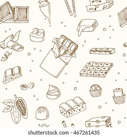 Vector seamless pattern with chocolate. Illustration for menus, recipes and packages product