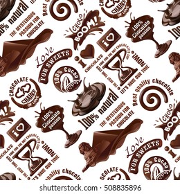 Vector seamless pattern of chocolate labels