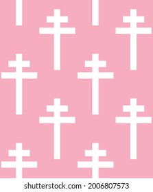 Vector seamless pattern of christian orthodox cross isolated on pink background