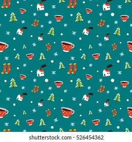 Vector seamless pattern with Christmas attributes